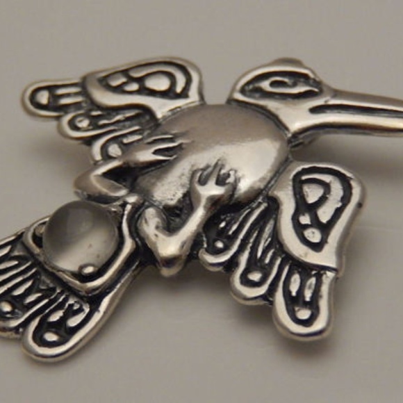 Raven Crow Pendant .925 Sterling Silver w/ genuine Moonstone gem Made in USA - Picture 5 of 8